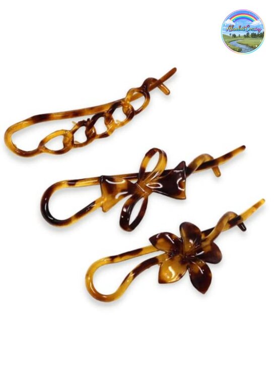 Set of 3 Metal Free Hair Clip Barrettes with Flower and Bow Design